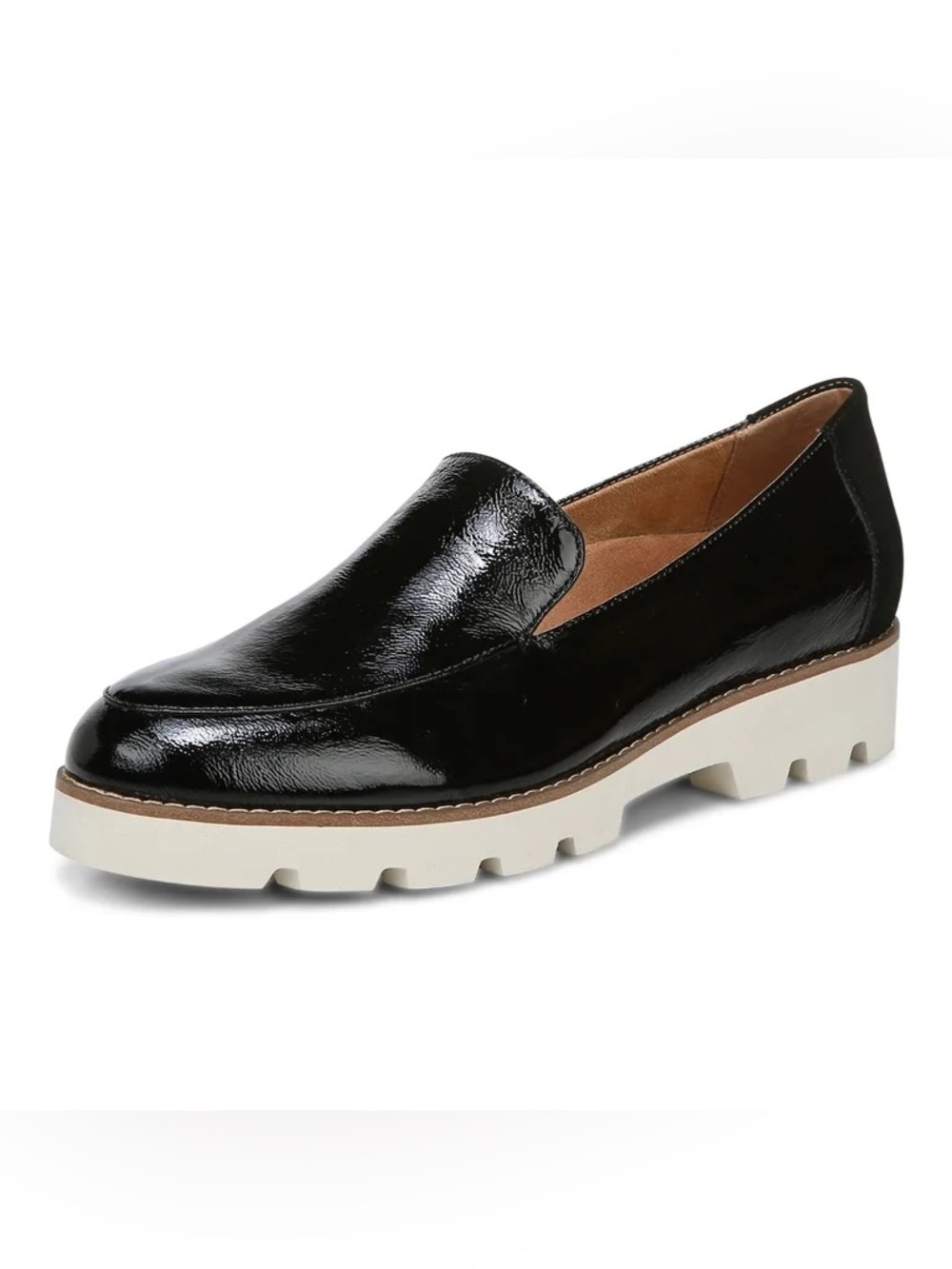 Vionic Kensley Black Patent Leather Lug Sole Loafers Size 7W Comfy Casual